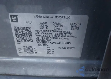 2018 Chevrolet Traverse Ls z USA, uszkodzony, nr VIN 1GNERFKW8JJ108885